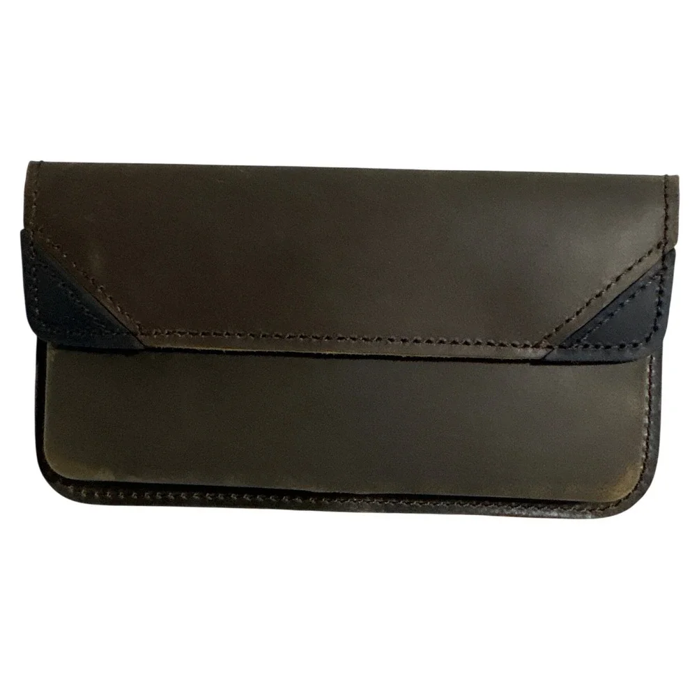 Rustic Leather Envelope Clutch Smart‎ Phone Dark Brown Belt Slide